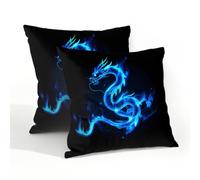 Mexpekil Juego de 2 fundas de cojín abstractas de dragón de fuego azul de 50 x 50 cm, impermeables, para exteriores, 20 x 20 pulgadas, para patio y jardín