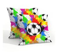 Mexpekil Juego de 2 fundas de cojín con diseño de fútbol Rainbow Splash de 50 x 50 cm, impermeables, para exteriores, para patio y jardín