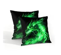 Mexpekil Juego de 2 fundas de cojín de dragón de animales de fuego verde, 40 x 40 cm, impermeables, para exteriores, para patio y jardín