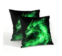 Mexpekil Juego de 2 fundas de cojín de dragón de animales de fuego verde, 45 x 45 cm, impermeables, para exteriores, para patio y jardín