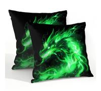 Mexpekil Juego de 2 fundas de cojín de dragón de animales de fuego verde, 55 x 55 cm, impermeables, para exteriores, para patio y jardín