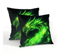Mexpekil Juego de 2 fundas de cojín de dragón de fuego verde abstracto de 50 x 50 cm, impermeables, para exteriores, para patio y jardín
