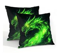Mexpekil Juego de 2 fundas de cojín de dragón de fuego verde abstracto de 55 x 55 cm, impermeables, para exteriores, para patio y jardín