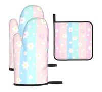 Mexpekil Juego de 3 guantes de horno resistentes al calor y soporte para ollas, diseño floral, impermeables, para cocinar, hornear, asar a la parrilla, barbacoa