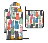 Mexpekil Juego de 3 guantes de horno resistentes al calor y soporte para ollas, guantes de cocina impermeables y almohadilla caliente para cocinar, hornear, asar a la parrilla, barbacoa