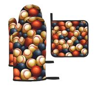 Mexpekil Juego de 3 guantes de horno resistentes al calor y soporte para ollas, guantes de cocina impermeables y almohadilla caliente para cocinar, hornear, asar a la parrilla, barbacoa