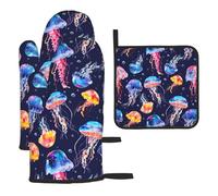 Mexpekil Juego de 3 guantes de horno resistentes al calor y soporte para ollas, guantes de cocina impermeables y almohadilla caliente para cocinar, hornear, asar a la parrilla, barbacoa