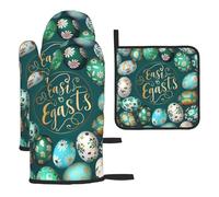 Mexpekil Juego de 3 guantes de horno resistentes al calor y soporte para ollas, guantes de cocina impermeables y almohadilla caliente para cocinar, hornear, asar a la parrilla, barbacoa