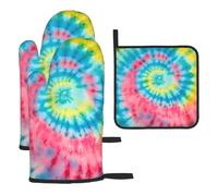 Mexpekil Juego de 3 guantes de horno resistentes al calor y soporte para ollas, guantes de cocina impermeables y almohadilla caliente para cocinar, hornear, asar a la parrilla, barbacoa