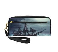 Mexpekil Kraken Octopus Ocean Octopus Ship Travel Makeup Pouch Pen Bag Holder Leather Cosmetic Brush Bag Stationery Box for Kids Girls Boy School Office Supplies