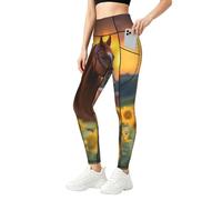 Mexpekil Leggings para mujer UK con bolsillos S-4XL, Girasol marrón caballo, M Slim Largo