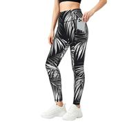 Mexpekil Leggings para mujer UK con bolsillos S-4XL, Hojas tropicales negras, M Slim Largo