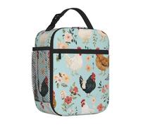 Mexpekil Lonchera con bolsillo lateral de malla para mujeres, hombres, niños y niñas, con estampado de flores rurales, bolsa de almuerzo aislada