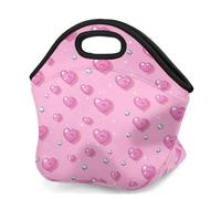 Mexpekil Lonchera de neopreno para mujeres, hombres, adultos, niños, corazones rosados, diamantes, lonchera aislada portátil, bolsa de picnic para el trabajo, camping