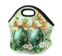 Mexpekil Lonchera de neopreno para mujeres, hombres, adultos, niños, huevos verdes, mariposas, flores, lazos, lonchera aislada, bolsa de picnic portátil para el trabajo, camping