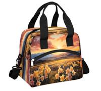 Mexpekil Lonchera térmica grande para mujeres y hombres, lonchera térmica impermeable, portátil, con correa ajustable para el hombro, 13.8 L (puesta de sol de flores junto al mar)