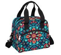 Mexpekil Lonchera térmica grande para mujeres y hombres, lonchera térmica impermeable, portátil, con correa ajustable para el hombro, 13.8 L (mandala bohemio, floral)
