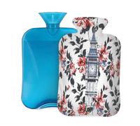 Mexpekil London Big Ben Flower - Bolsa de agua caliente con tapa, bolsa de agua caliente de PVC de 2 litros para aliviar el dolor, pies, espalda, calor