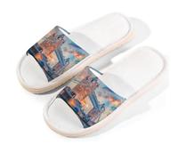 Mexpekil London Bridge - Pantuflas de lino para mujeres y hombres, pintadas con paisaje, puntera abierta, para casa, multicolor, 37/38 EU ancho