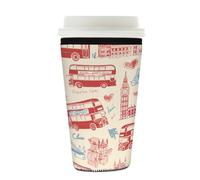 Mexpekil London Bus Big Ben City Elements - Funda reutilizable de café helado para bebidas frías y calientes, funda de neopreno aislada para tazas, se adapta a 22 a 24 onzas
