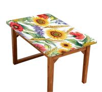Mexpekil Mantel impermeable a prueba de aceite y derrames, girasoles, amapolas, maíz, rectangular, elástico, ajustable, para comedor, fiesta y al aire libre