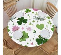 Mexpekil Mantel redondo ajustable con borde elástico, tréboles florales del día de San Patricio, mantel impermeable para interiores y exteriores, tamaño M, se adapta a mesas redondas de 45 a 50