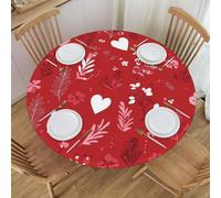 Mexpekil Mantel redondo ajustable con bordes elásticos, diseño de corazones de San Valentín, flores, se limpia con un paño, impermeable, protector de mesa para interiores y exteriores, tamaño M, se