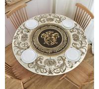 Mexpekil Mantel redondo ajustable con bordes elásticos, letras griegas circulares, se limpia con un paño, impermeable, protector de mesa para interiores y exteriores, tamaño S, se adapta a mesas