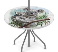 Mexpekil Mantel redondo de koala para mamá y bebé con agujero para paraguas y cremallera, lavable, con borde elástico, protector de mesa impermeable para patio (apto para mesas de 45 a 56 pulgadas)