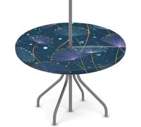 Mexpekil Mantel redondo para exteriores con agujero para paraguas y cremallera, lavable, con borde elástico, líneas de luz, protector impermeable de mesa (apto para mesas de 45 a 56 pulgadas)
