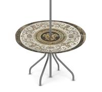 Mexpekil Mantel redondo para exteriores con agujero para paraguas y cremallera, lavable, con borde elástico, letras griegas, protector de mesa impermeable (apto para mesas de 36 a 44 pulgadas)