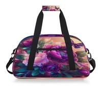 Mexpekil Mexpekil - Bolsa de viaje para gimnasio para niñas y niños, bolsa de mano impermeable para deportes, baile, escuela, Mariposas, flores moradas y rosadas