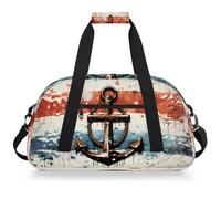 Mexpekil Mexpekil - Bolsa de viaje para gimnasio para niñas y niños, bolsa de mano impermeable para deportes, baile, escuela, Bandera de ancla vintage