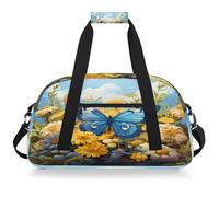 Mexpekil Mexpekil - Bolsa de viaje para gimnasio para niñas y niños, bolsa de mano impermeable para deportes, baile, escuela, Mariposa azul y flor amarilla