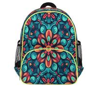 Mexpekil Mochila escolar con diseño de mandala floral étnico para niñas y niños, mochila de viaje ligera e impermeable para niños para preescolar con correa para el pecho y soportes para botellas de