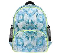 Mexpekil Mochila escolar con diseño floral de mandala, color verde azulado, para niñas y niños, mochila de viaje ligera e impermeable para preescolar con correa para el pecho y soportes para botellas