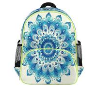 Mexpekil Mochila escolar con diseño floral étnico azul mandala para niñas y niños, mochila de viaje ligera e impermeable para niños para preescolar con correa para el pecho y soportes para botellas de