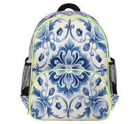 Mexpekil Mochila escolar vintage con diseño floral de mandala azul para niñas y niños, mochila de viaje ligera e impermeable para niños para preescolar con correa para el pecho y soportes para