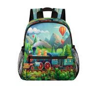 Mexpekil Mochila infantil con diseño de tren de vapor en el bosque de dibujos animados para niños y niñas, mini mochilas para niños, mochila escolar para preescolar, jardín de infantes, mochila de