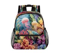 Mexpekil Mochila para niños con correa para el pecho, diseño de tortugas de medusa coral, mochila escolar para niñas y niños, lindas mochilas para niños pequeños