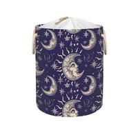 Mexpekil Moon Sun Stars - Cesta de lavandería con tapa de cordón y asas, plegables, impermeable, bolsa de almacenamiento grande para ropa de juguete