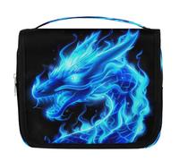 Mexpekil Neceser abstracto azul con diseño de dragón de fuego para mujeres, hombres y mujeres, bolsa de viaje colgante impermeable con gancho, organizador de cosméticos