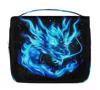 Mexpekil Neceser abstracto azul con diseño de dragón fuego, para mujeres, hombres y mujeres, bolsa de viaje colgante impermeable con gancho, organizador de cosméticos