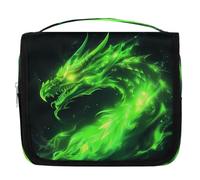Mexpekil Neceser abstracto con diseño de dragón de fuego verde para mujeres, hombres y mujeres, bolsa de viaje colgante impermeable con gancho, organizador de cosméticos