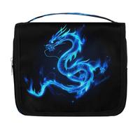 Mexpekil Neceser abstracto de dragón de fuego azul para mujeres, hombres y mujeres, bolsa de viaje colgante impermeable con gancho, organizador de cosméticos