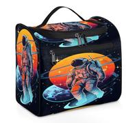 Mexpekil Neceser colgante de viaje con 11 compartimentos, astronauta saludando en el universo, bolsa de cosméticos resistente al agua, organizador de viaje para accesorios, champú, contenedor de