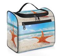 Mexpekil Neceser colgante de viaje con 11 compartimentos, color rojo, grande, estrella de mar, playa, verano, resistente al agua, bolsa de maquillaje, organizador de viaje para accesorios, champú,