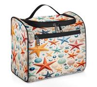 Mexpekil Neceser colgante de viaje con 11 compartimentos, conchas de estrella de mar de colores, algas marinas, bolsa de maquillaje resistente al agua, organizador de viaje para accesorios, champú,