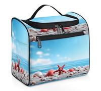 Mexpekil Neceser colgante de viaje con 11 compartimentos, conchas de estrella de mar rojas, playa, verano, resistente al agua, organizador de viaje para accesorios, champú, contenedor de tamaño