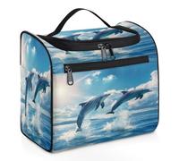 Mexpekil Neceser colgante de viaje con 11 compartimentos, delfines que se elevan por encima del nivel del mar, bolsa de cosméticos resistente al agua, organizador de viaje para accesorios, champú,